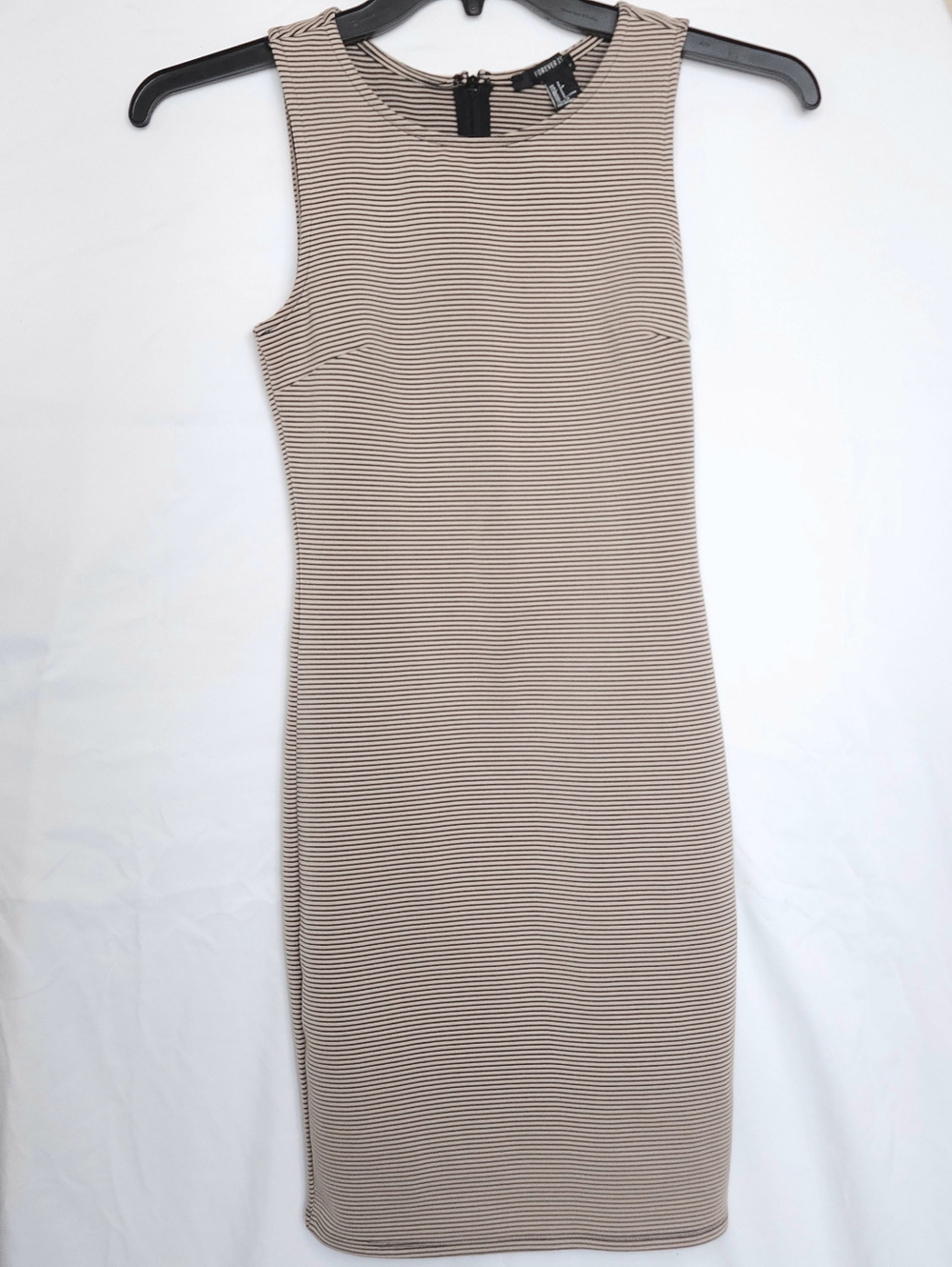 Forever 21 Beige & Black Striped Sleeveless Midi Dress